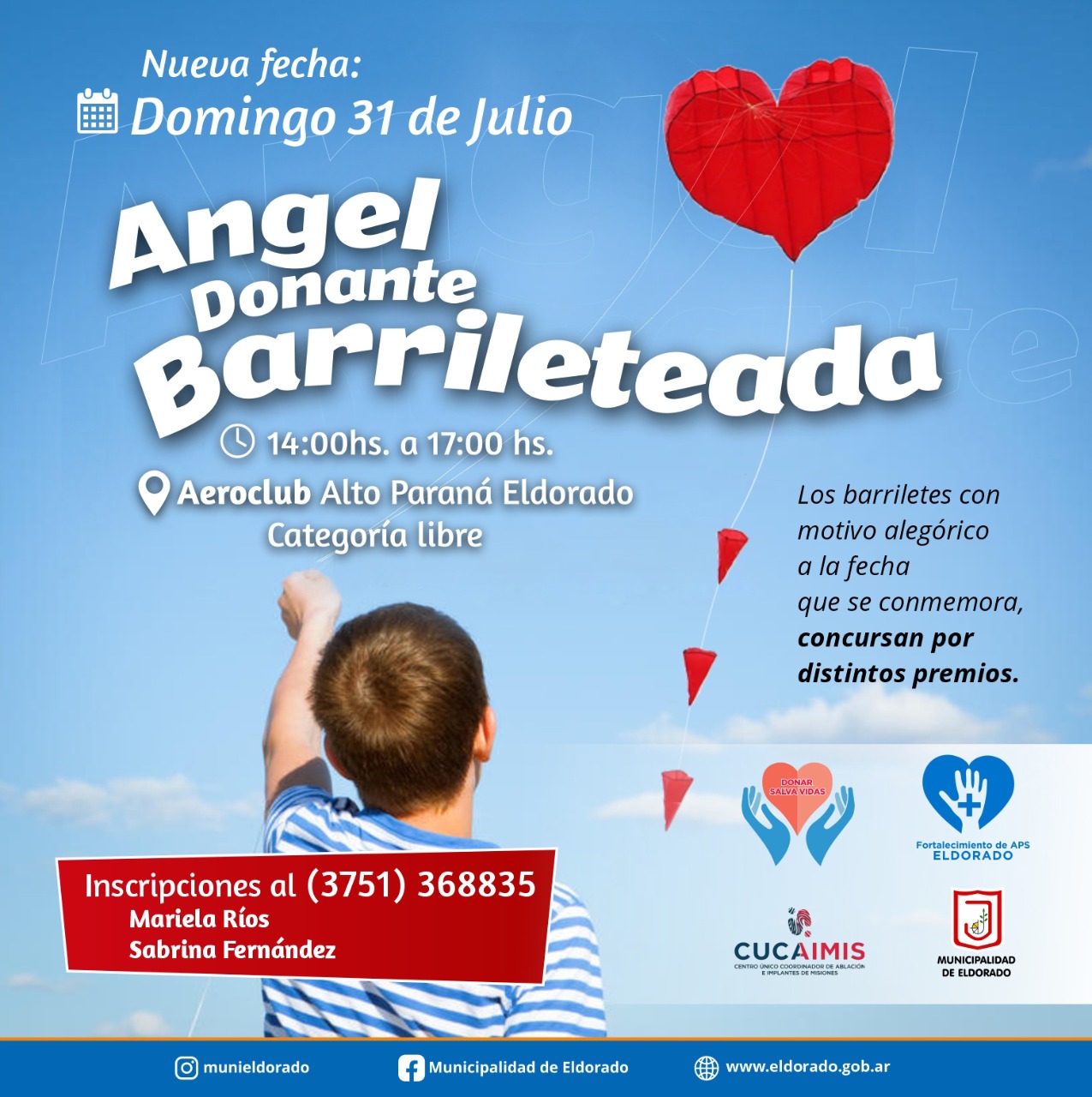 La barrileteada Ángel Donante se realizará este domingo en el Aeroclub eldoradense