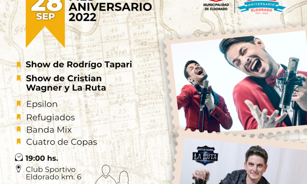 El show de Rodrigo Tapari y otros artistas se realizará en Sportivo Eldorado