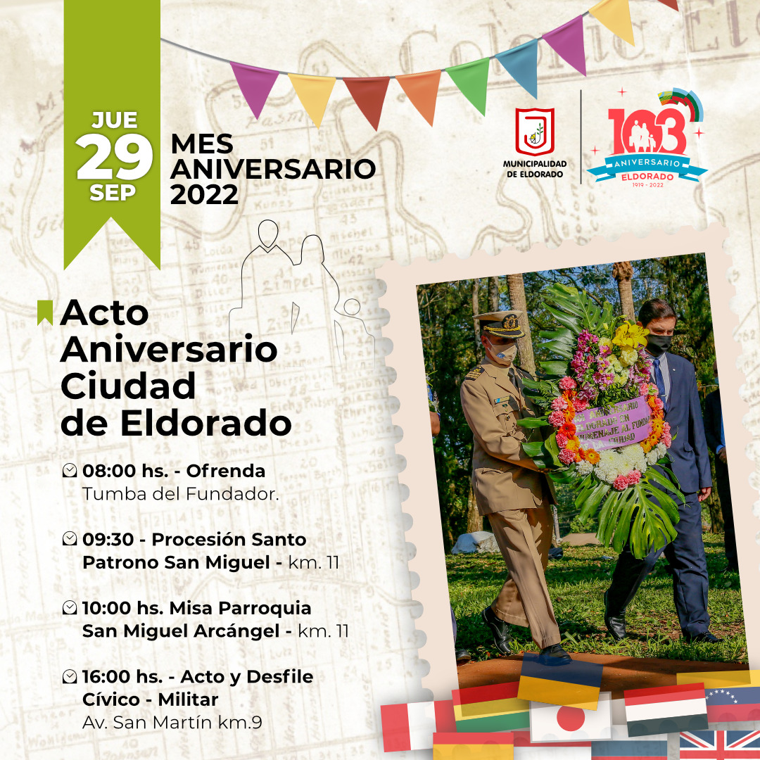 Estas son las actividades que se realizarán el 29 de septiembre por el Aniversario 103 de Eldorado