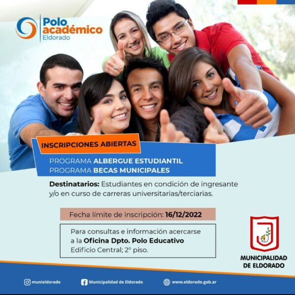 Se encuentran abiertas las inscripciones para los programas "Albegue Estudiantil" y "Becas Municipales"