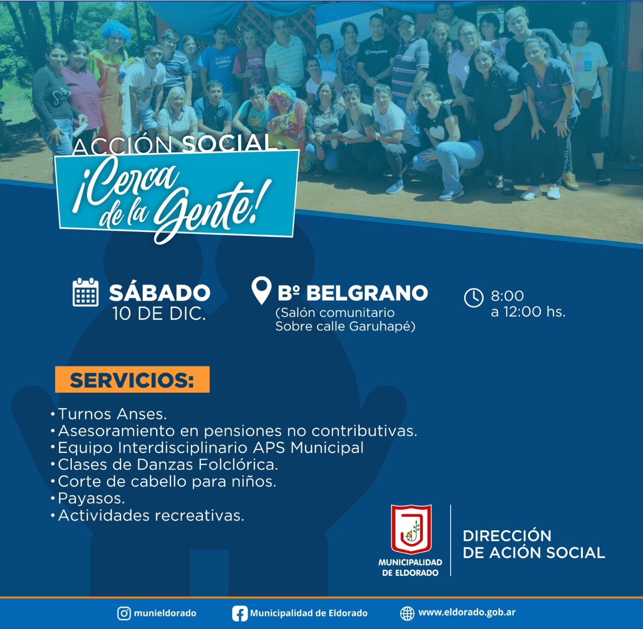 Habrá atención integral de Acción Social este sábado en el Barrio Belgrano