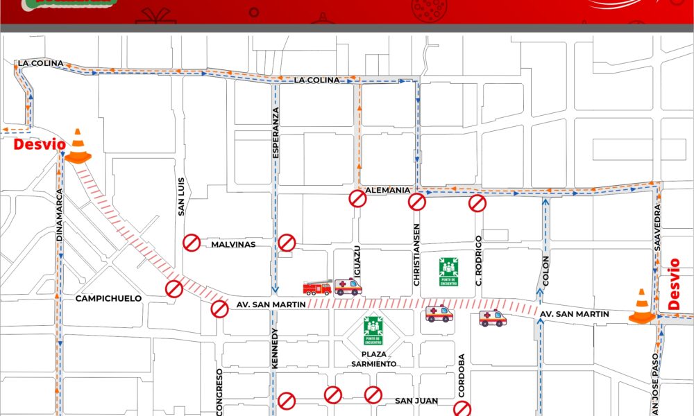 Desvío del tránsito sobre la Avenida San Martín por el Desfile Navideño de este domingo