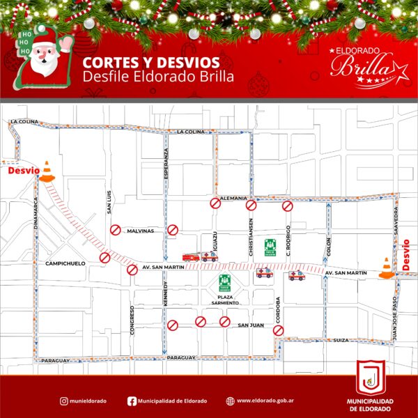 Desvío del tránsito sobre la Avenida San Martín por el Desfile Navideño de este domingo