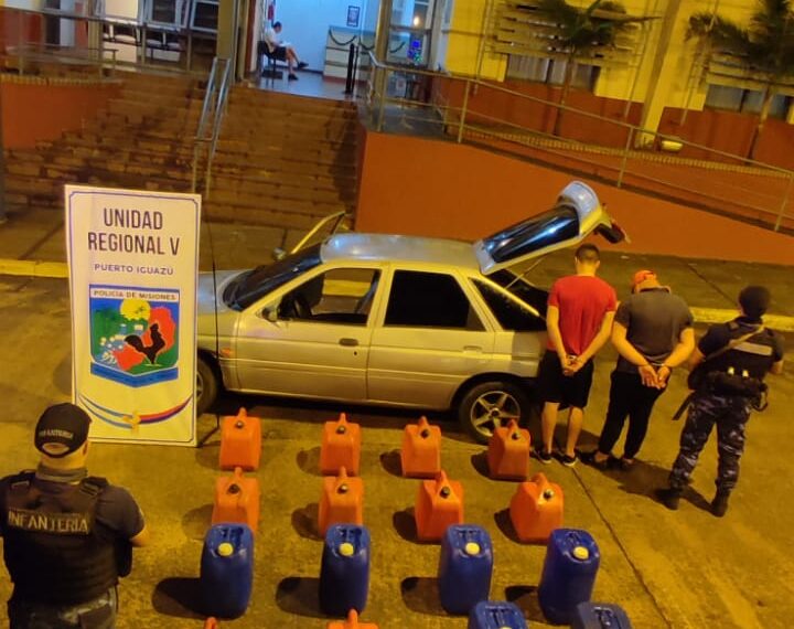 En una persecución incautaron un automóvil repleto de bidones con combustibles de contrabando en Iguazú