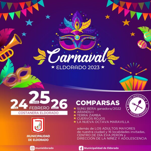 El Carnaval 2023 de Eldorado se realizará el 24, 25 y 26 de febrero