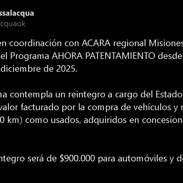 Passalacqua anunció el Programa Ahora Patentamiento con reintegros para la compra de vehículos