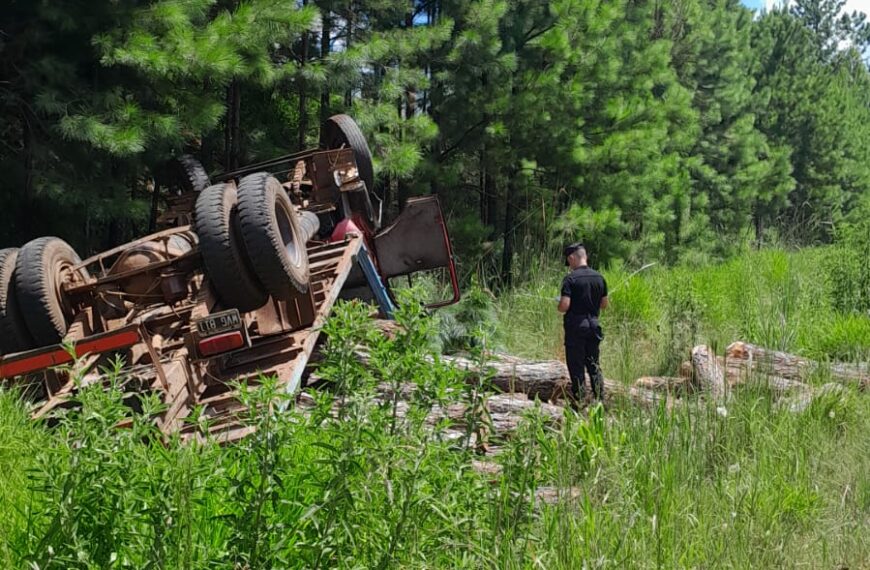 Despiste y vuelco de un camión sobre la Ruta Nacional 14 dejó un conductor lesionado
