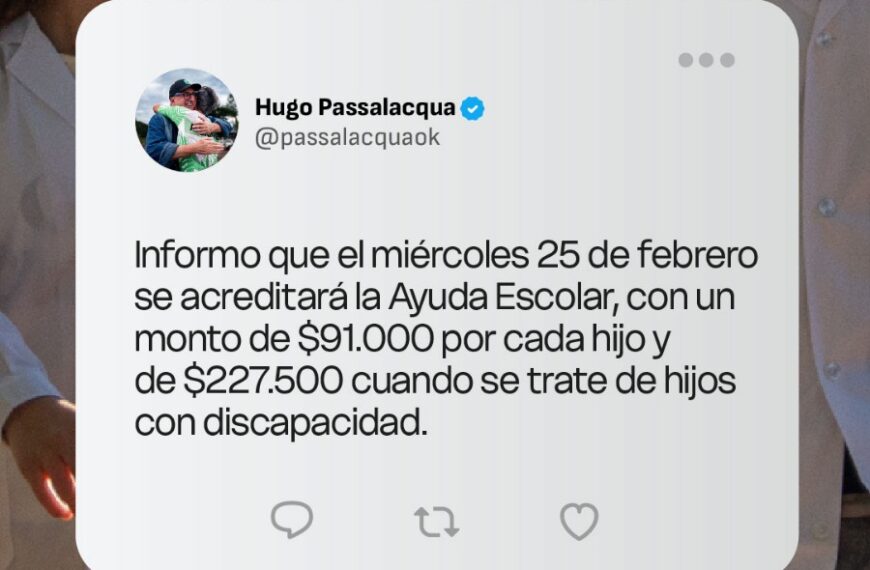 Passalacqua informó la acreditación de la Ayuda Escolar para el 25 de febrero