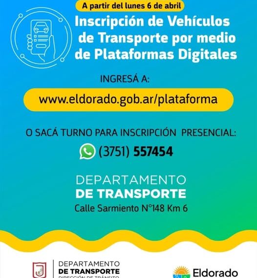 Eldorado habilita el registro oficial para vehículos de transporte por plataformas digitales