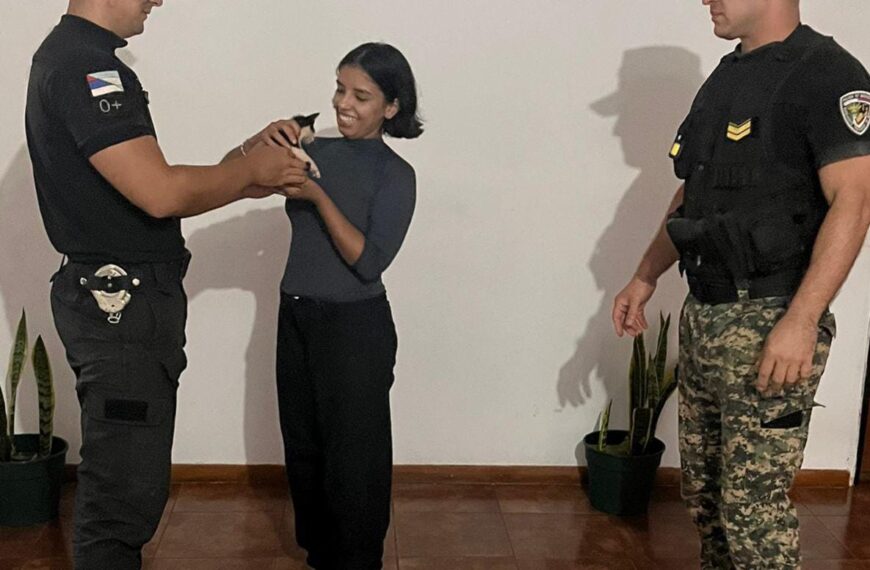 Atrapado en una estructura urbana: Policías rescataron a una mascota en 9 de Julio